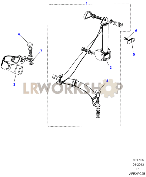 Second Row Seat Belt - Outer - Retracting Type Part Diagram