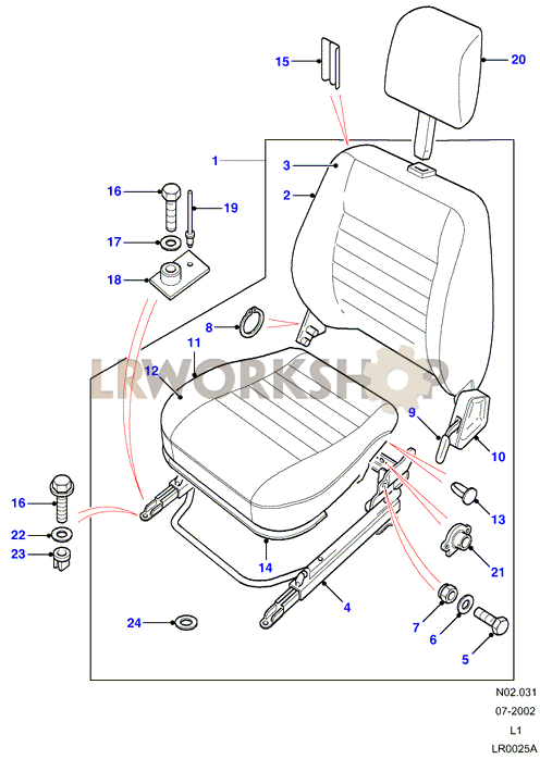 Front - With Headrest Leather/Cloth Part Diagram