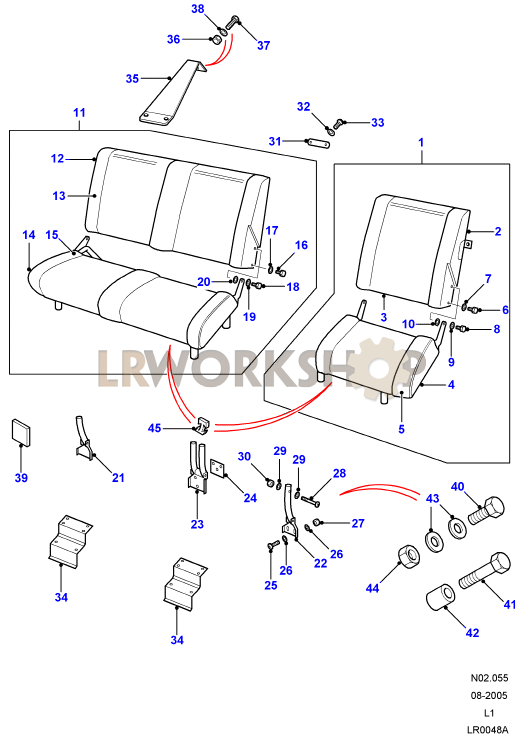 Second Row Seats (60/40) Part Diagram