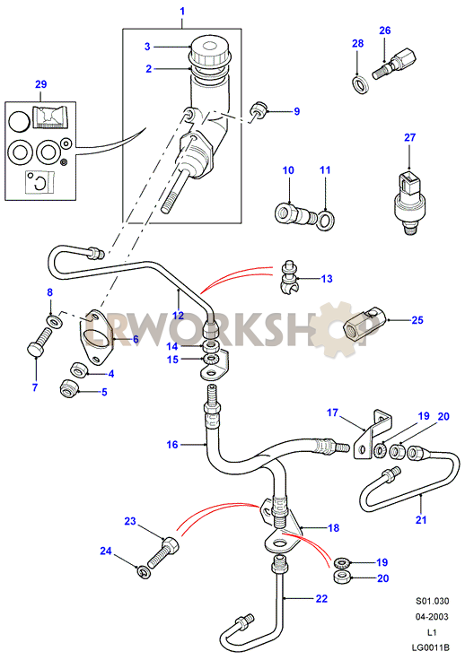 Kupplungshauptzylinder und Leitungen Part Diagram