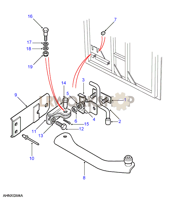 Mecanismo de Retención de Puerta Trasera - Con Barra de Torsión Part Diagram