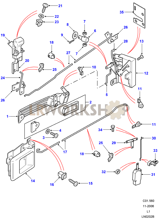 Mecanismo de Pestillo de Puerta Lateral Trasera Part Diagram