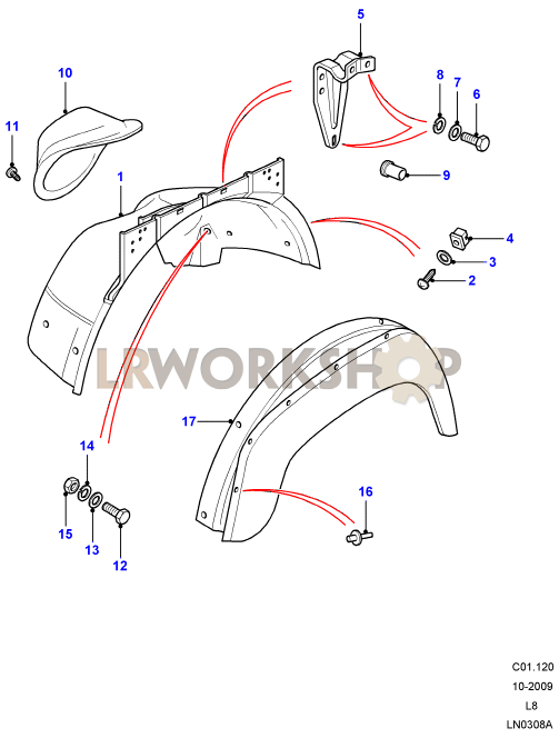 Front Wheelarch and Eyebrow Part Diagram