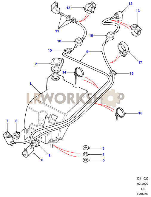 Windscreen and Rear Window Washer Part Diagram