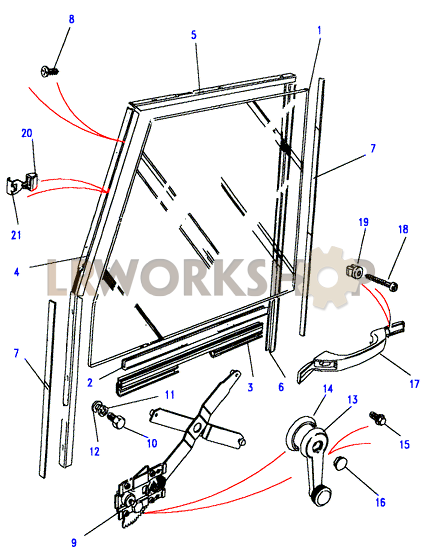 Front Door Glass & Regulator Part Diagram