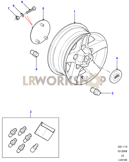 Wheels and Spare Wheel Carrier Part Diagram