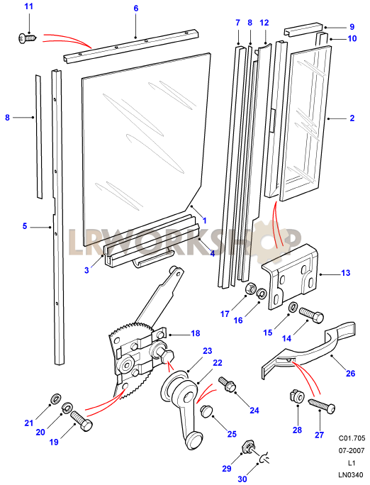 Rear Side Door - Window Regulator Assembly Part Diagram