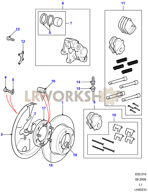 Rear Brake Calipers and Discs Part Diagram