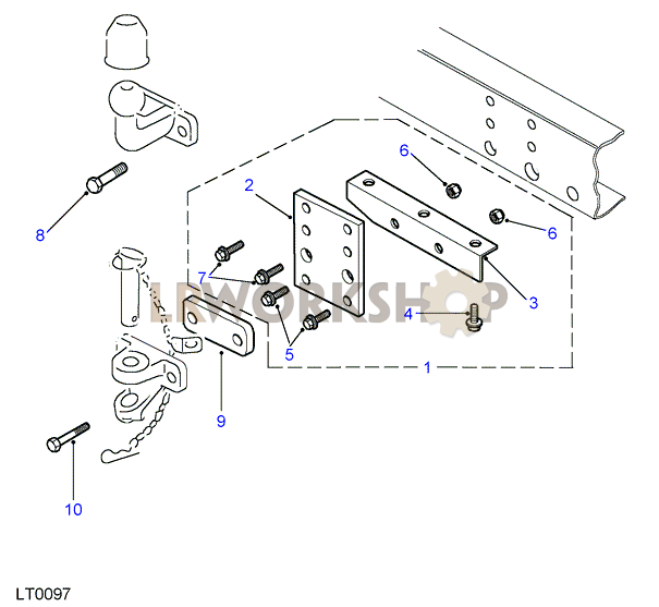 Towing Equipment - Towing Jaw/Ball Fixings - Direct to Crossmember Part Diagram