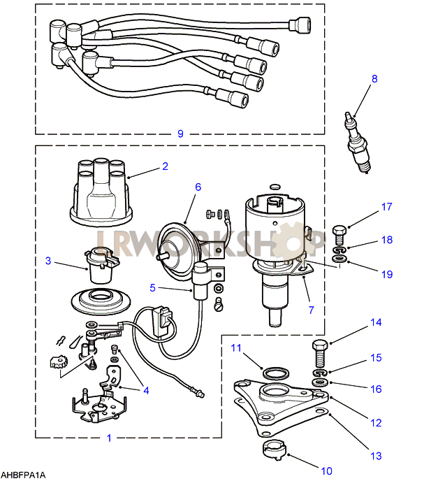 Distributor, Leads, Coil & Plugs Part Diagram