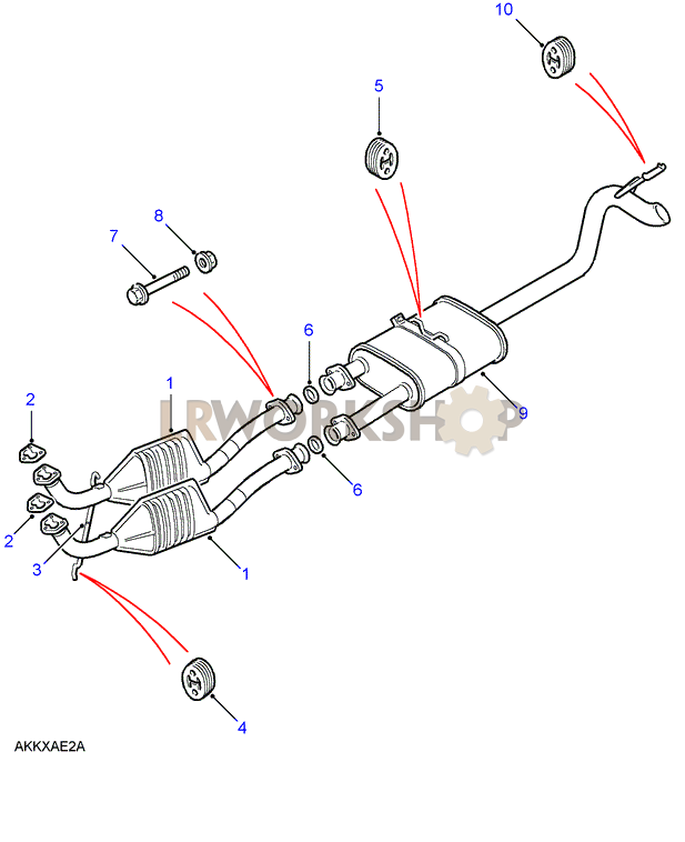 Front and Rear Exhaust Pipes Part Diagram