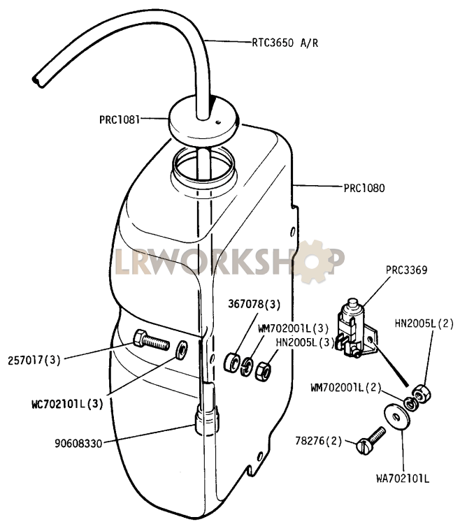 Windscreen Washer Bottle and Tubing Part Diagram