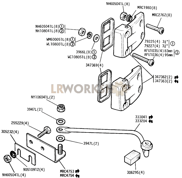 Hinges and Check Strap - Rear Side Doors Part Diagram