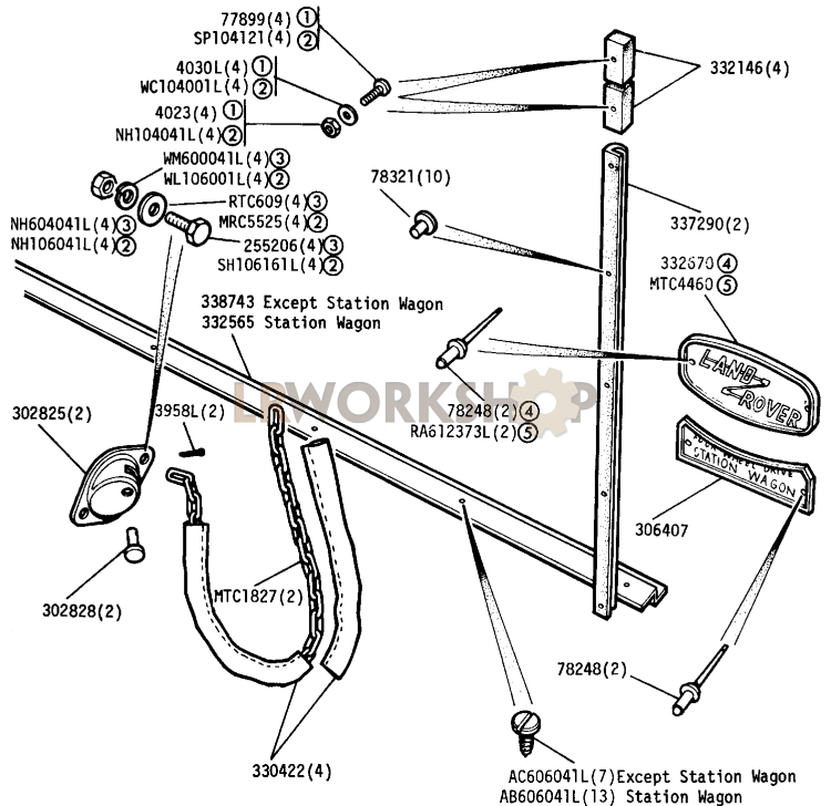 Tailboard Fixings and Rear Name Plate Part Diagram