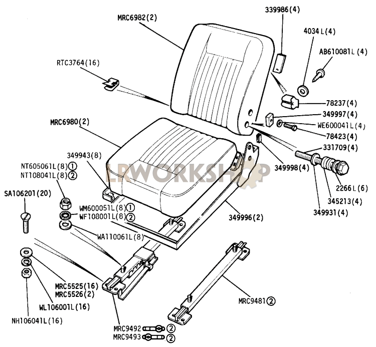 Front Seats, Drivers and Passengers Part Diagram
