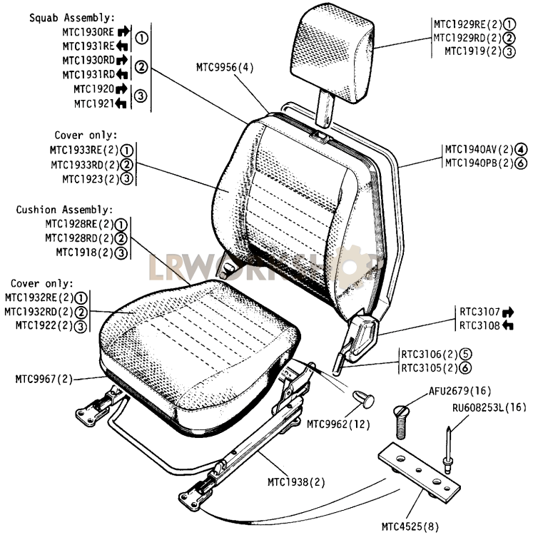 Front Outer Seats - "County" Part Diagram