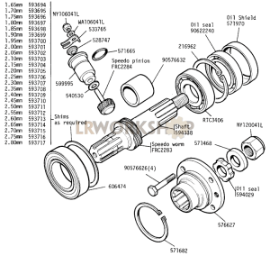 Rear Output Shaft, Gears and Speedo Worm Drive Part Diagram
